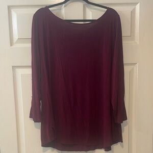 Molly & Isadora Ione 3/4 Button Sleeve Tee Burgundy Women's Blouse